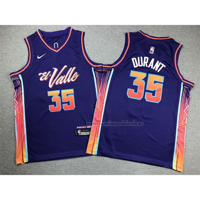 Camiseta Nino Phoenix Suns Kevin Durant NO 35 Ciudad 2023-24 Violeta